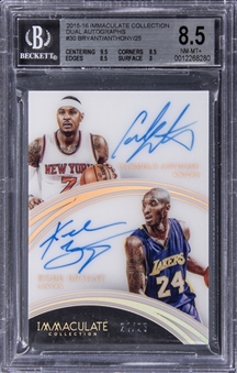 2015-16 Panini Immaculate Collection Dual Autographs #30 Kobe Bryant/Carmelo Anthony (#24/25) - BGS NM-MT+ 8.5/BGS 10 - Bryants Jersey Number!